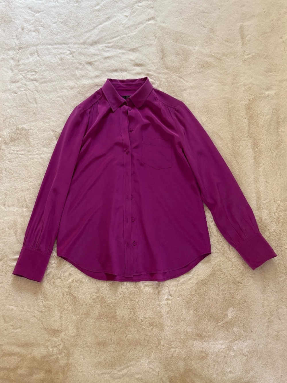 Women's J. Crew Size 8 100% Silk Button-up Blouse in Raspberry Color